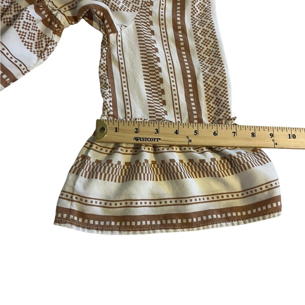 Salty Lemon Boho Tiered Mini Dress Bell Sleeve Babydoll Geometric Stripe Small - Picture 7 of 8